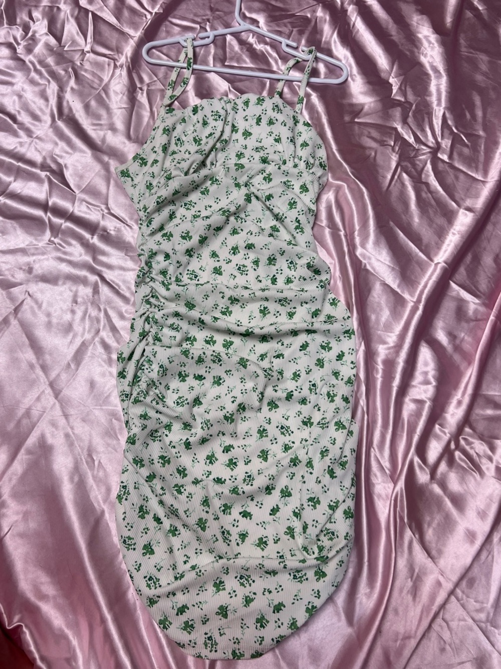 Green Floral Print Spaghetti Strap Women’s Dress